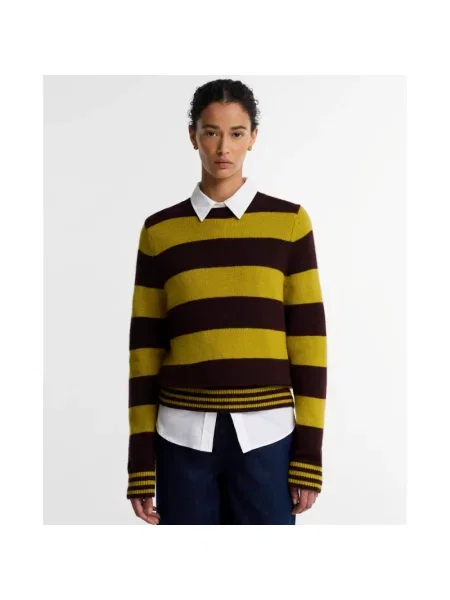 Sweter Barbour wełniany w paski z paskiem