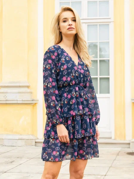 Rochie Resti cu model floral de costum albastru