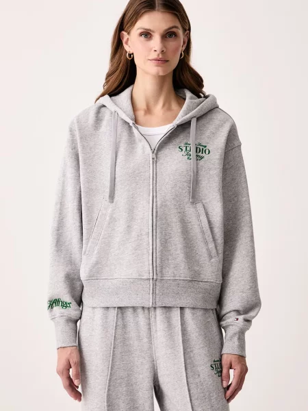 Tommy Hilfiger bluza z kapturem z bawełną szara