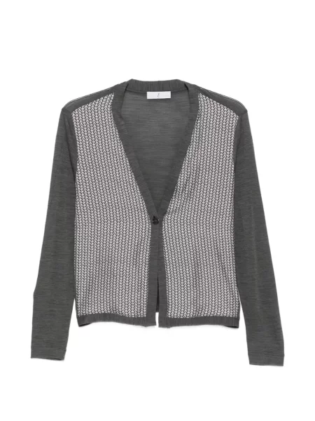 Cardigan Why Ci cu decolteu în V cu imprimeu geometric gri
