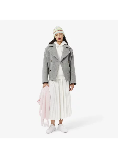 Lacoste Bluza Z Kapturem Z Piki Kremowa biała