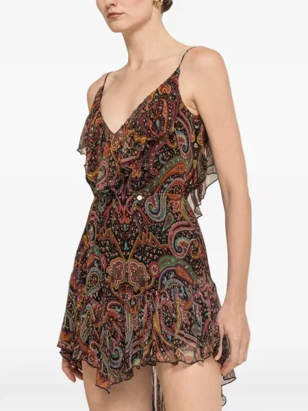 Rochie mini Nissa de mătase asimetrică negru