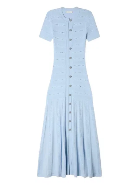 Pletené oblekové midi šaty Sandro po kolena modré