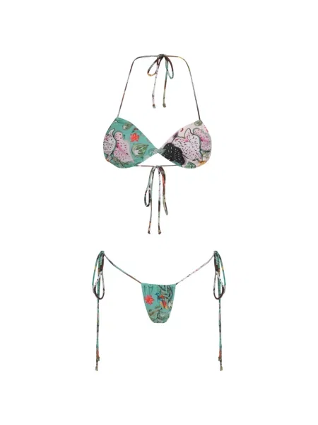 Bikini Amir Slama cu model floral cu imagine cu legături verde