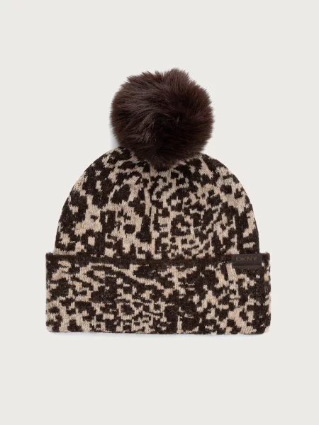 DKNY căciulă cu pompon pentru femei cu amestec de lână maro