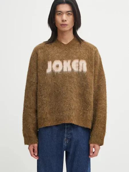 Pulover s dodatkom vune Martine Rose Brushed Mohair V-Neck smeđa tople ružičasta