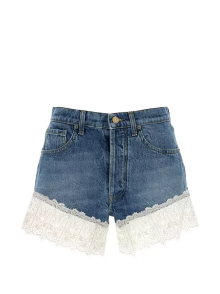 Pantaloni scurți din denim Alanui din dantelă albastru