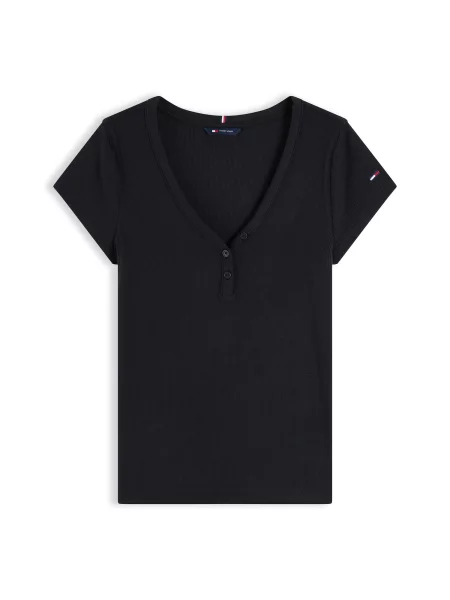 Tommy Jeans Tricou Henley negru