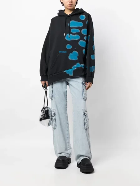 Hanorac cu glugă Dsquared2 asimetric negru