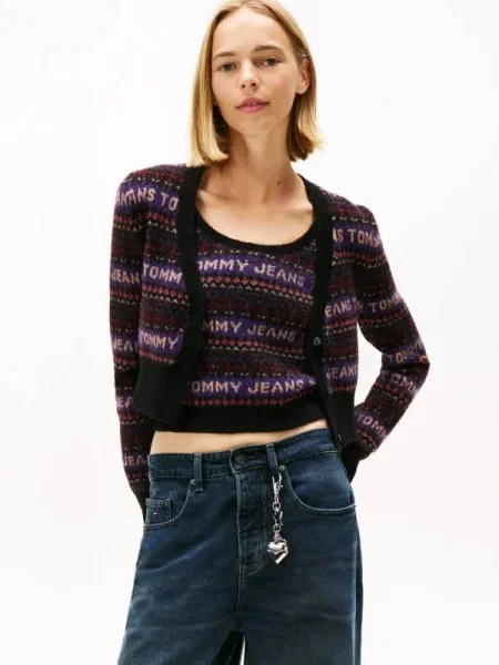 Tommy Jeans Cardigan FAIRISLE | Cropped Fit cu adaos de lână