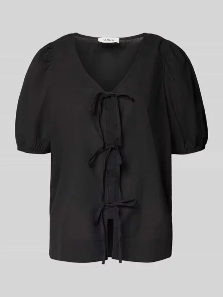 Bluzka o kroju regular fit z dekoltem w serek S.oliver Red Label czarna