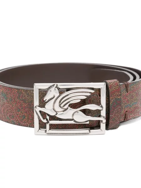 Curea Etro din piele cu model paisley roșu