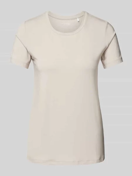 T-shirt z prążkowanym okrągłym dekoltem Schiesser beżowa