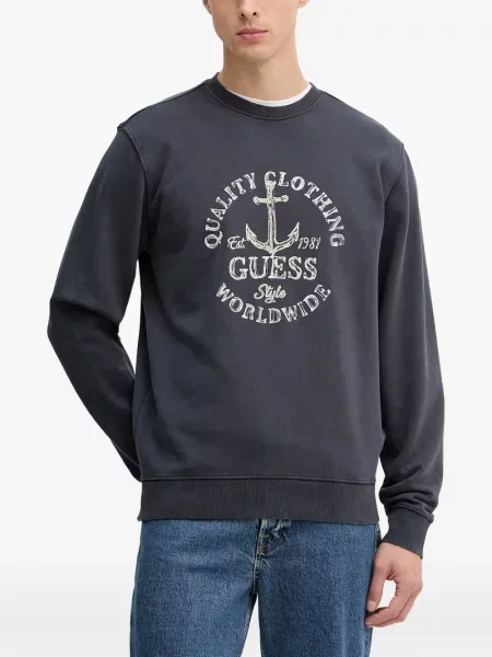 Hanorac crewneck Guess cu broderie cu decolteu rotund albastru