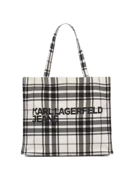 Geantă shopper Karl Lagerfeld Jeans în carouri cu imagine alb