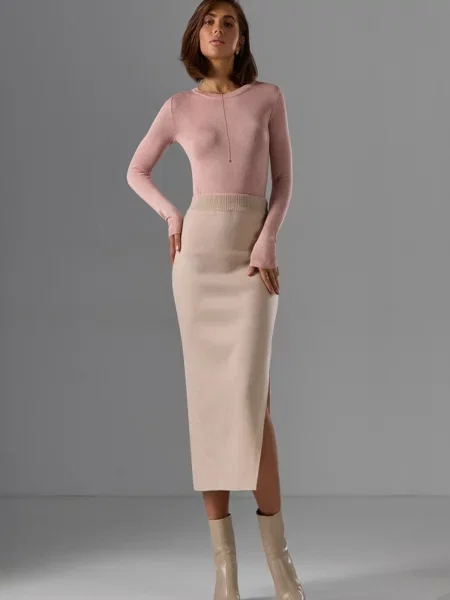 Спідниця міді TrikoBakh кремовий вовна/поліестер