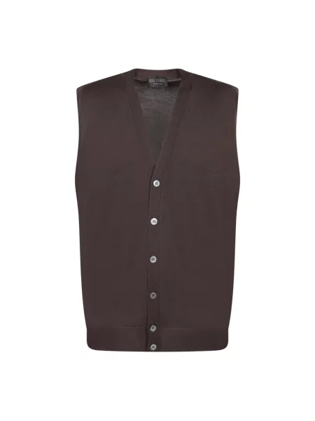 Sweter Dell'oglio wełniany z dekoltem w serek brązowy