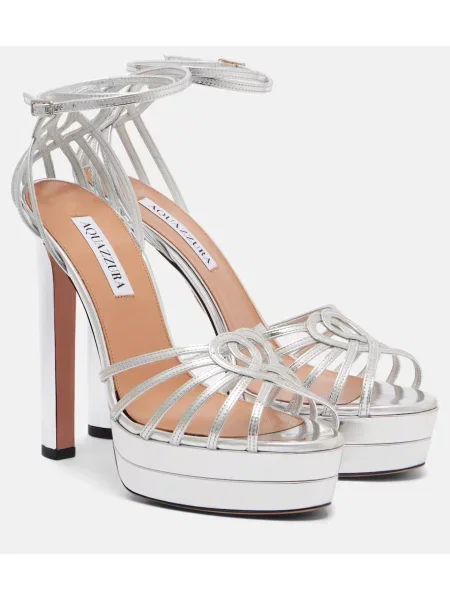 Sandale Aquazzura din piele cu platformă argintiu