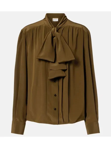 Bluză Saint Laurent de mătase maro