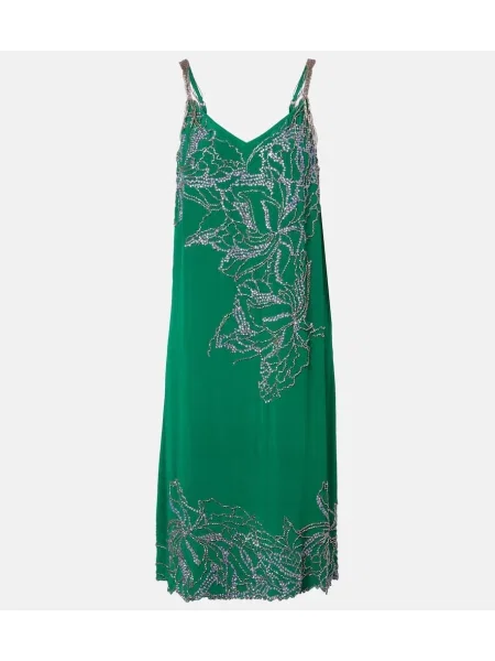 Rochie Dries Van Noten de mătase cu mărgele de costum verde