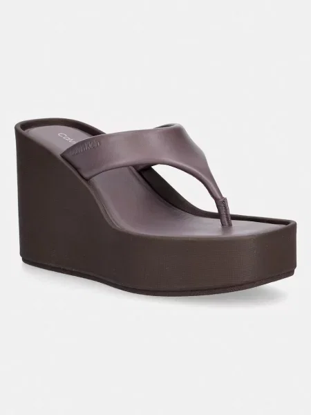 Chiloți tanga Calvin Klein din piele cu pană maro
