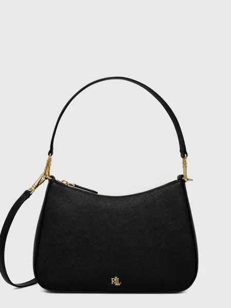 Torebka ze skóry bydlęcej z aplikacją z logo Lauren Ralph Lauren czarna