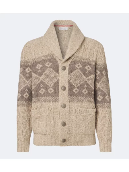 Cardigan Brunello Cucinelli de lână bej