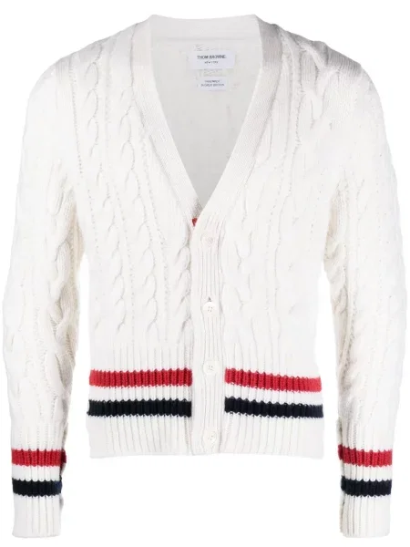 Cardigan Thom Browne tricotate cu decolteu în V alb