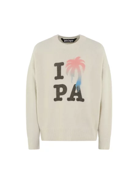 Dzianinowy golf Palm Angels z nadrukiem z długim rękawem biały