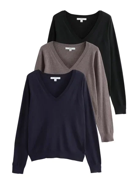 Next Pulover albastru marin / gri taupe negru