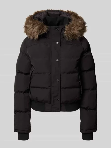 Kurtka pikowana z kapturem i sztuczne futro model EVEREST BOMBER' Superdry czarny