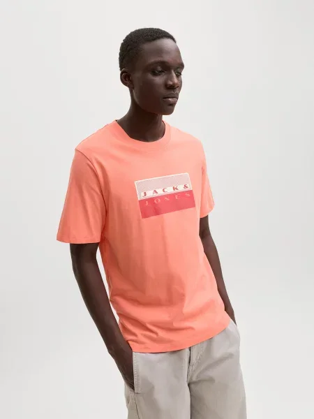 JACK & JONES Tričko JCOFusion koralová / krvavo červená / biela ružová