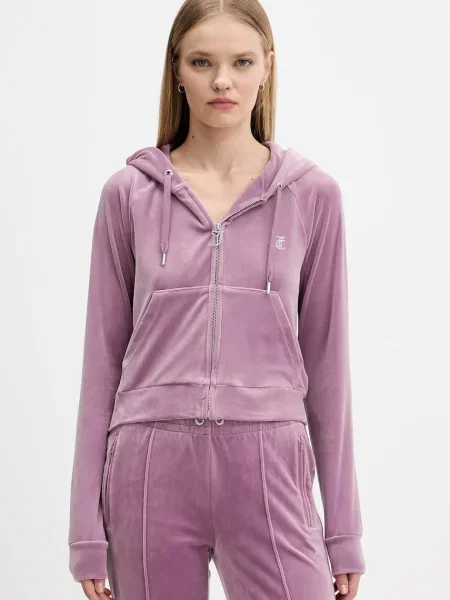 Juicy Couture bluză din velur cu glugă uni violet
