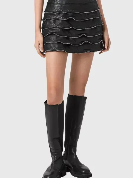 AllSaints fustă de piele EMARA negru