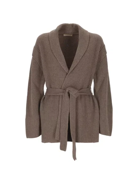 Cu centură cardigan Purotatto tricotate maro