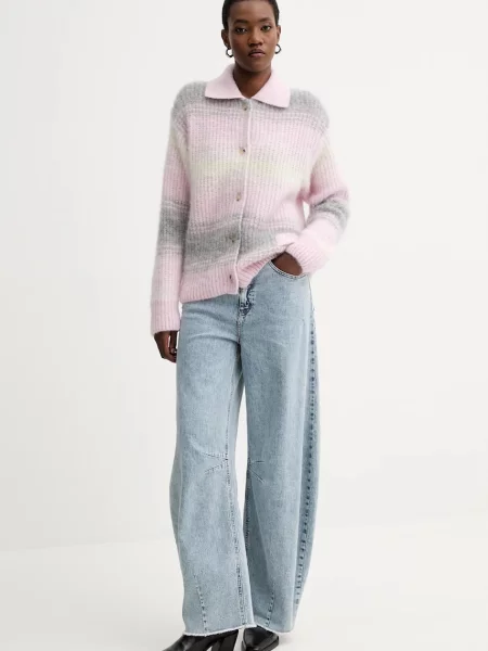 Kenzo kardigan z wełną ciepły różowy