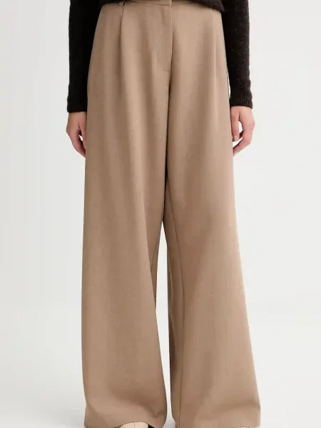 Sessun spodnie szerokie high waist beżowy