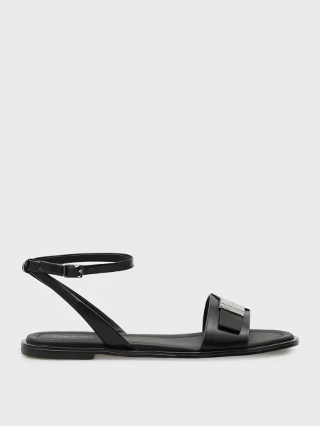 Кожаные босоножки Calvin Klein без каблука черные