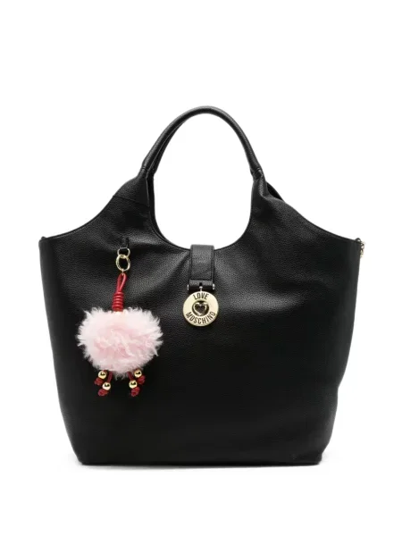 Geantă shopper Love Moschino cu autograf negru