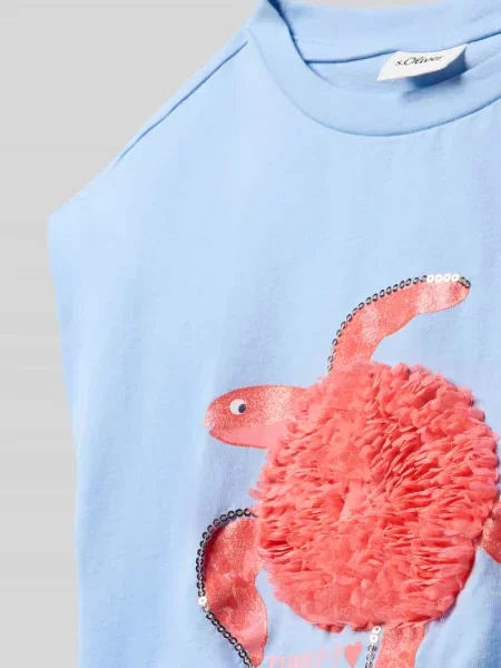 T-shirt w kształcie v z czystej bawełny S.oliver Red Label błękitna