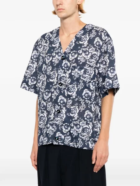 Cămașă Kiton cu model floral cu imagine albastru