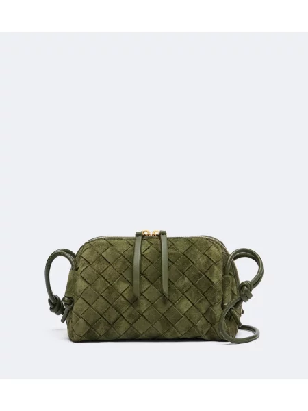Geanta crossbody Bottega Veneta din piele de căprioară verde