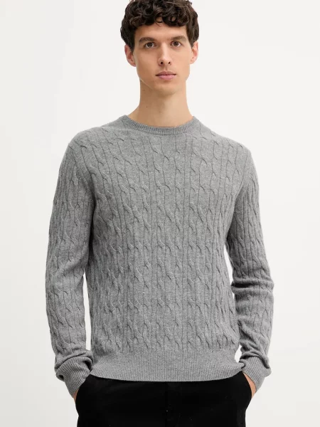 Вълнен пуловер Hackett London мъжки от лека материя сиво