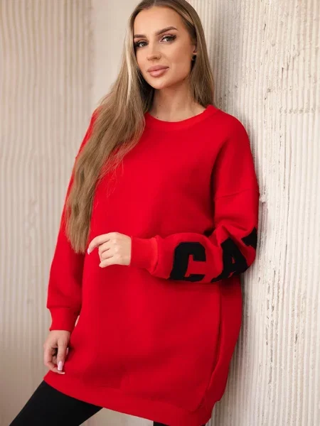 Bluza Kesi z napisami ocieplana czerwona