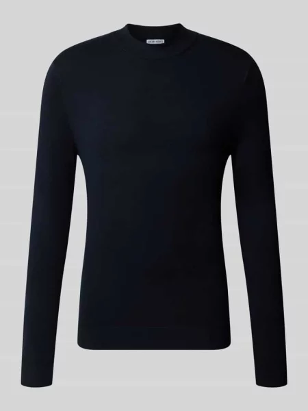 Sweter z dzianiny o kroju slim fit z mieszanki ze stójką Antony Morato granatowy