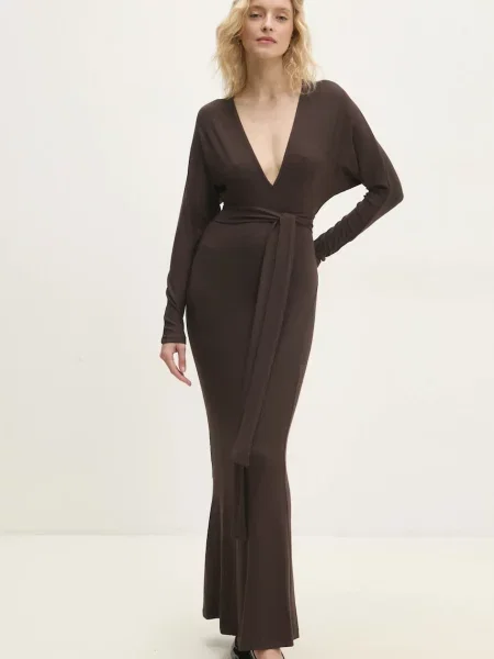 Answear Lab sukienka maxi prosta brązowy