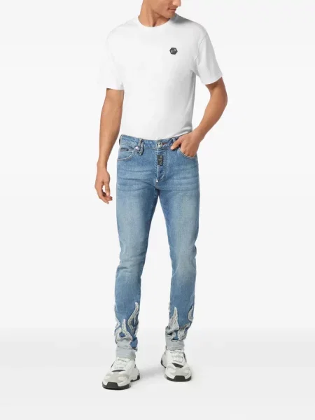 Blugi Philipp Plein cu aplicații albastru