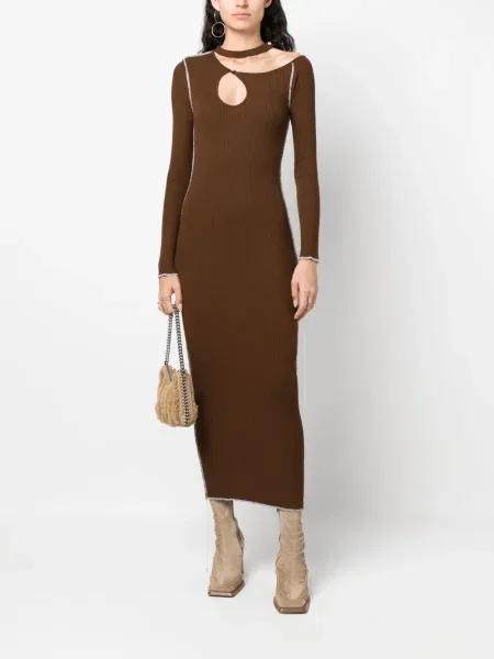 Rochie midi Julfer tricotate până la genunchi de costum maro