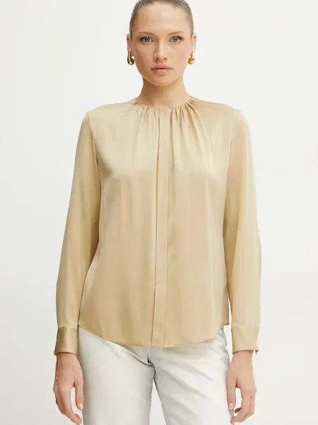 BOSS camasa de matase femei turcoaz regular bej