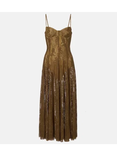 Sukienka midi Norma Kamali koronkowa do kolan garniturowa brązowa